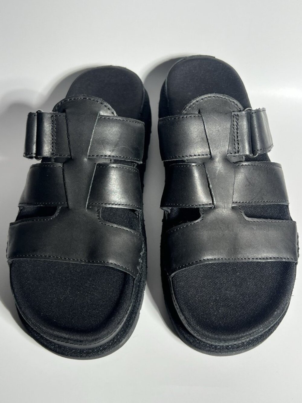 UGG Goldenstar Hi Black Leather Platform Slides Womenโs 9